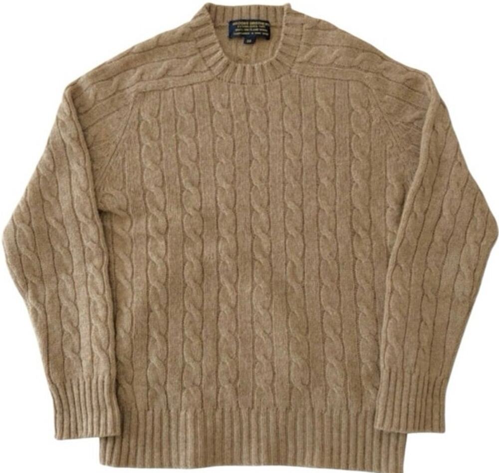 Brooks Brothers Vintage Heritage Shetland Wool Cable Knit Sweater, Tan, Medium